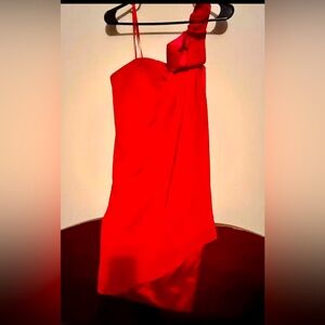 Max & Cleo red chiffon one shoulder dress